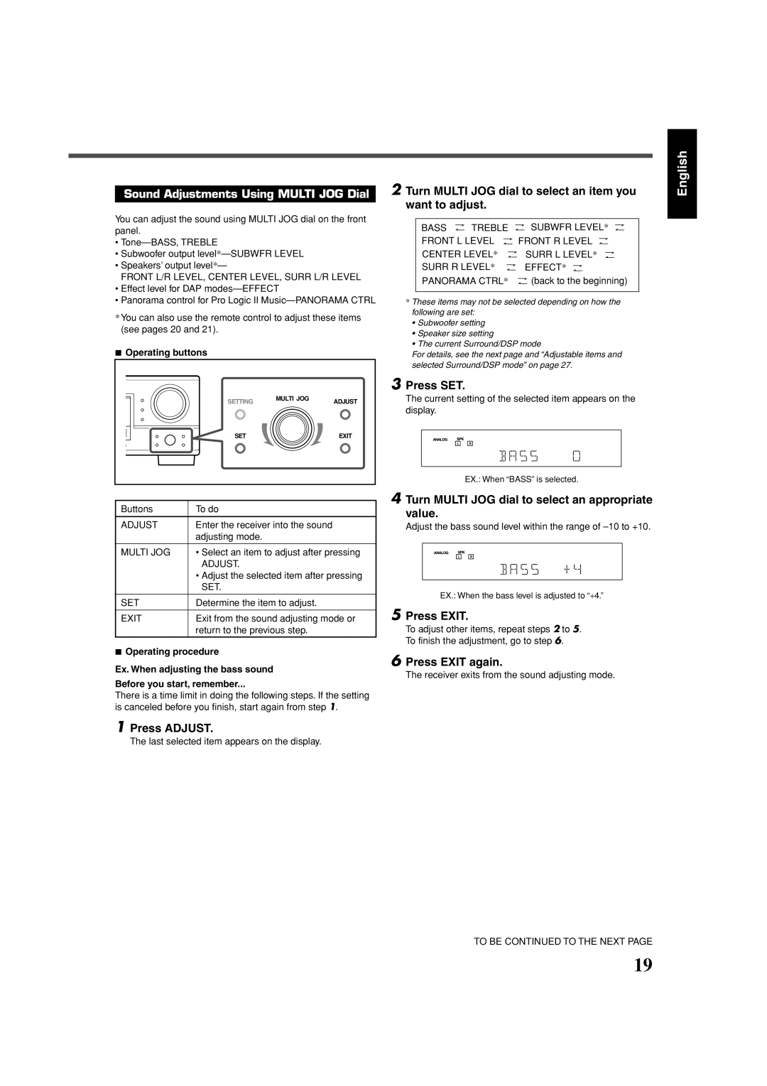 JVC RX-6030VBK, RX-6032VSL, RX-5032VSL manual Panorama CTRL* O back to the beginning, Adjust the selected item after pressing 