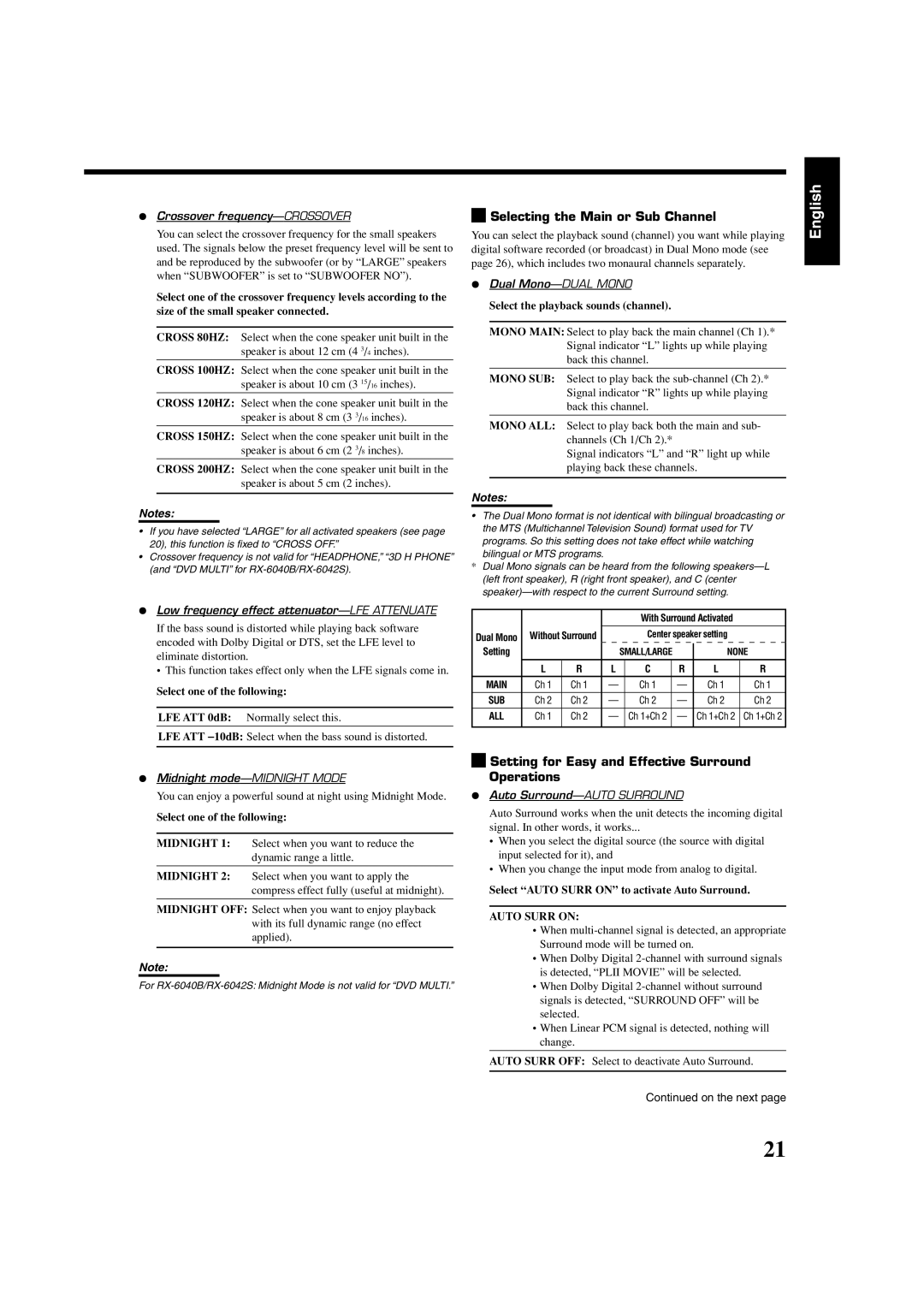 JVC RX-6040B, RX-6042S, RX-5040B manual Selecting the Main or Sub Channel 