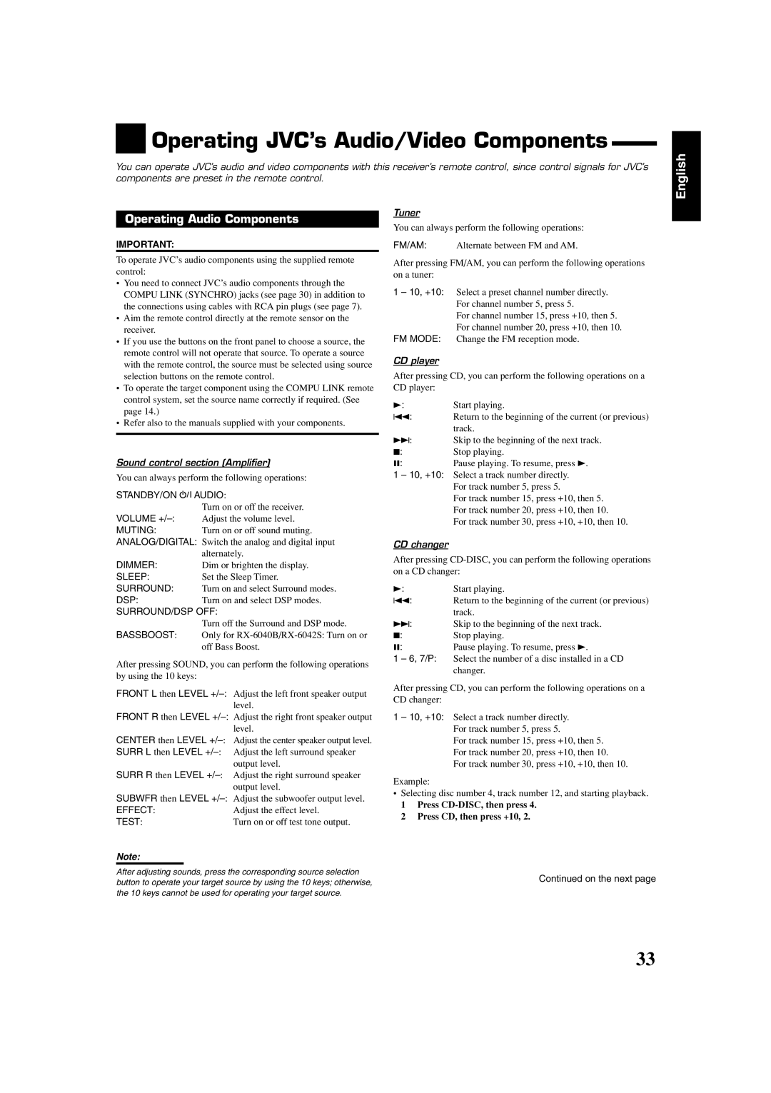 JVC RX-6040B, RX-6042S, RX-5040B manual Operating JVC’s Audio/Video Components 