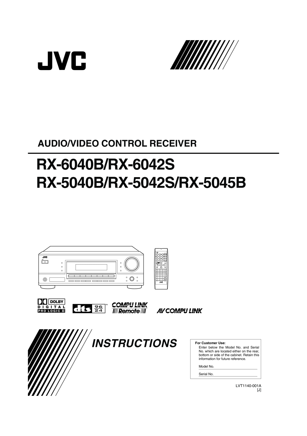 JVC manual RX-6040B/RX-6042S RX-5040B/RX-5042S/RX-5045B, Instructions, Audio/Video Control Receiver, For Customer Use 