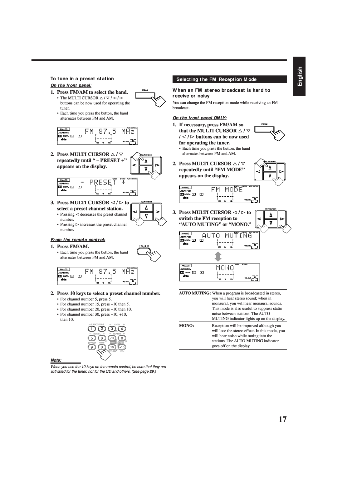 JVC RX-6100VBK manual English, Press MULTI CURSOR %/ Þ 