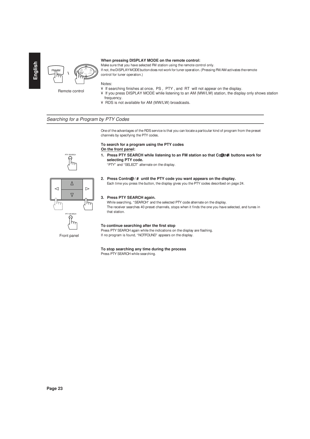 JVC RX-630RBK manual Searching for a Program by PTY Codes 