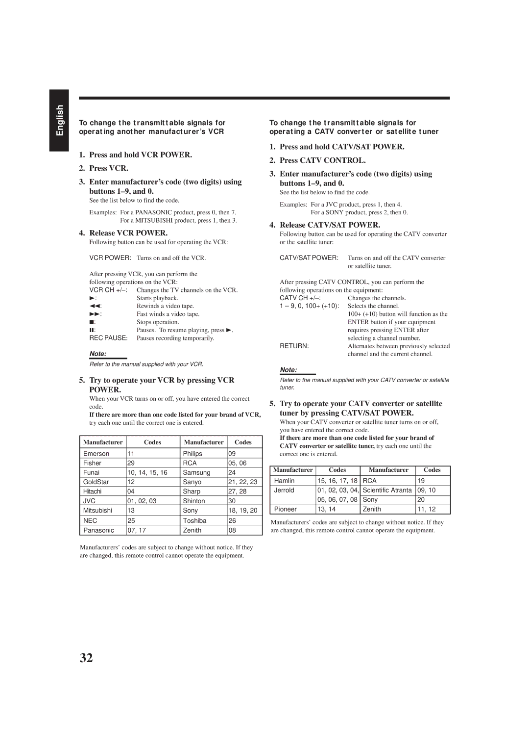 JVC RX-6500VBK manual Release VCR Power, Try to operate your VCR by pressing VCR Power, Release CATV/SAT Power, Nec 