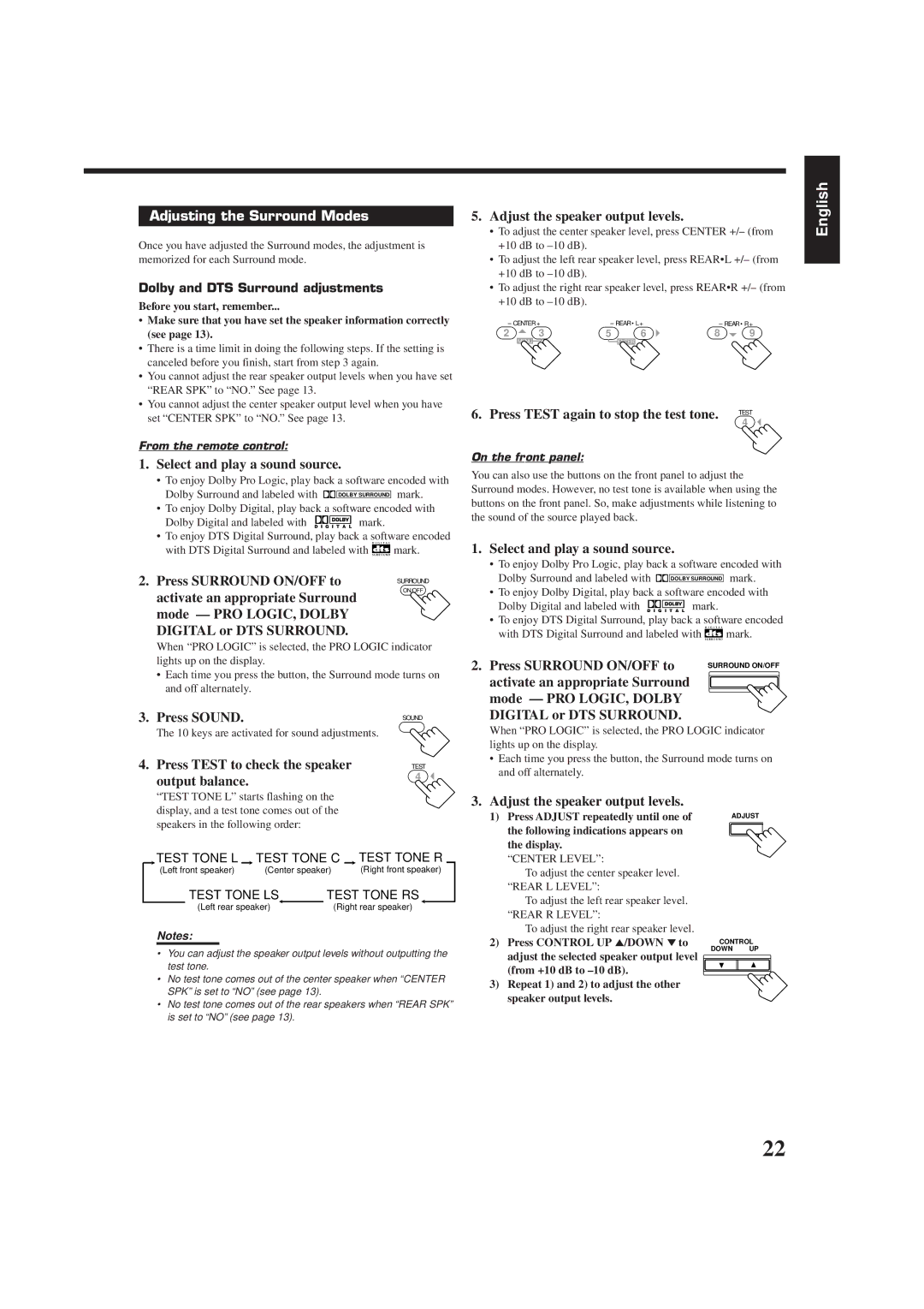 JVC RX-6510VBK manual Adjusting the Surround Modes 