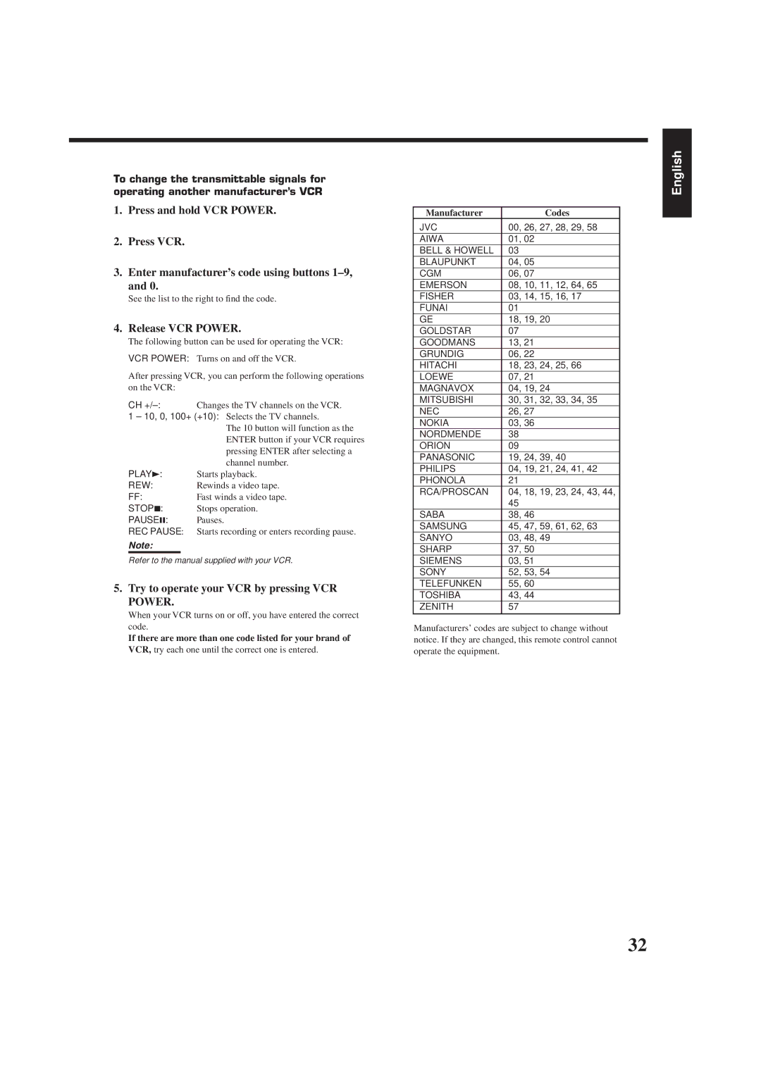 JVC RX-6510VBK manual Release VCR Power, Try to operate your VCR by pressing VCR Power 