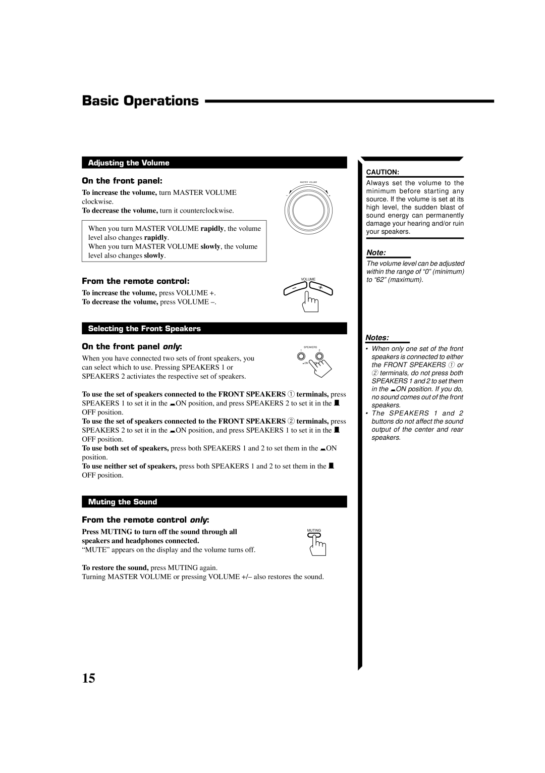 JVC RX-664VBK manual Basic Operations, On the front panel only, From the remote control only 