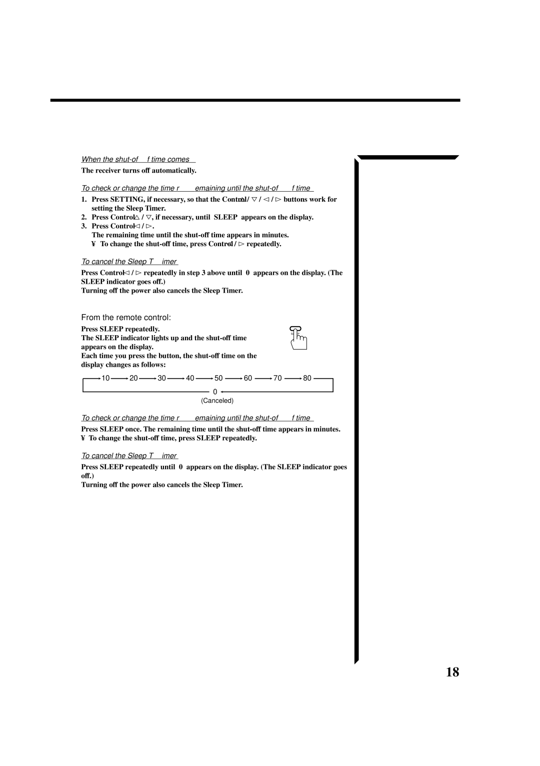 JVC RX-664VBK manual When the shut-off time comes, Receiver turns off automatically, To cancel the Sleep Timer 