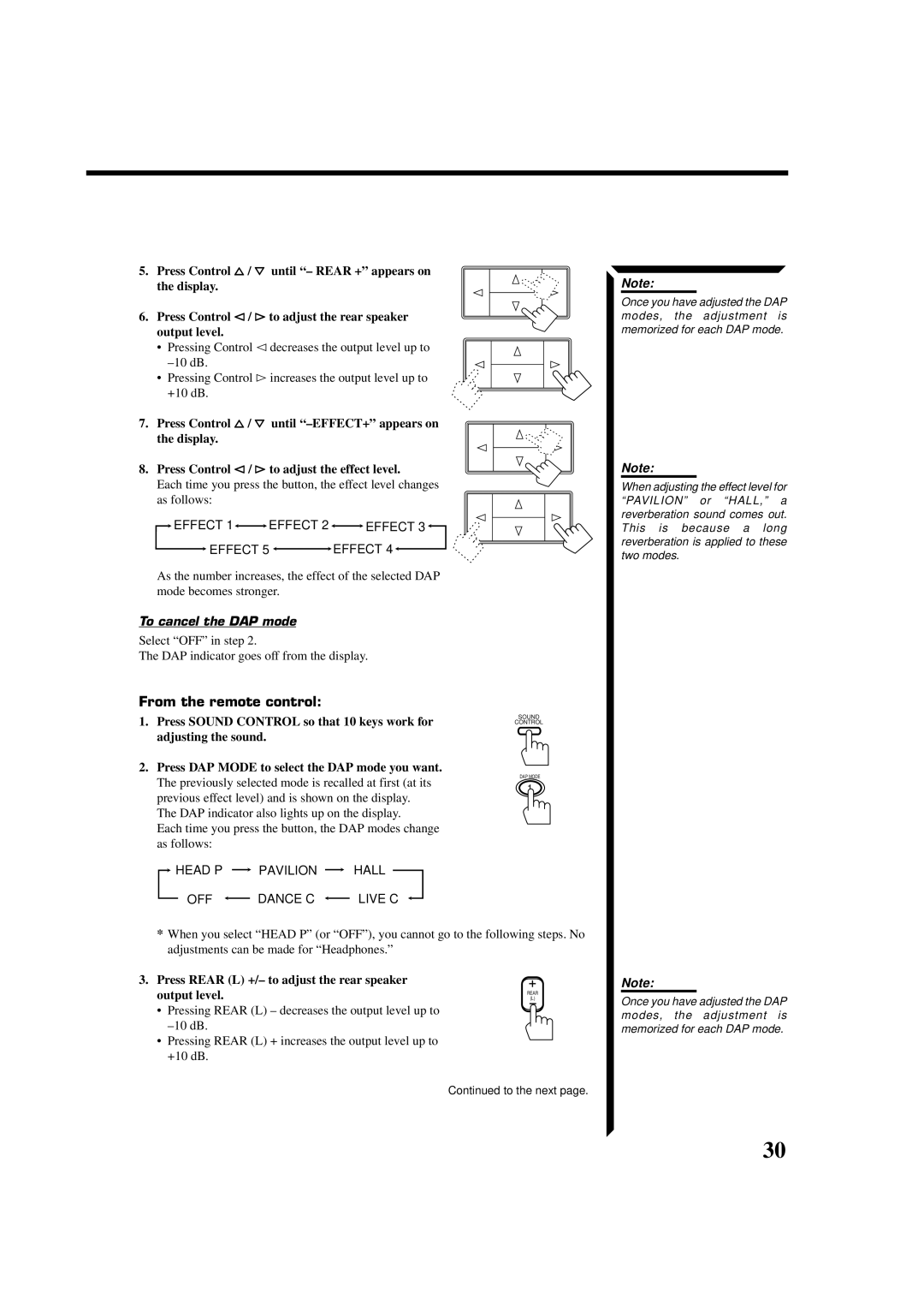 JVC RX-664VBK manual To cancel the DAP mode, Select OFF in step DAP indicator goes off from the display 