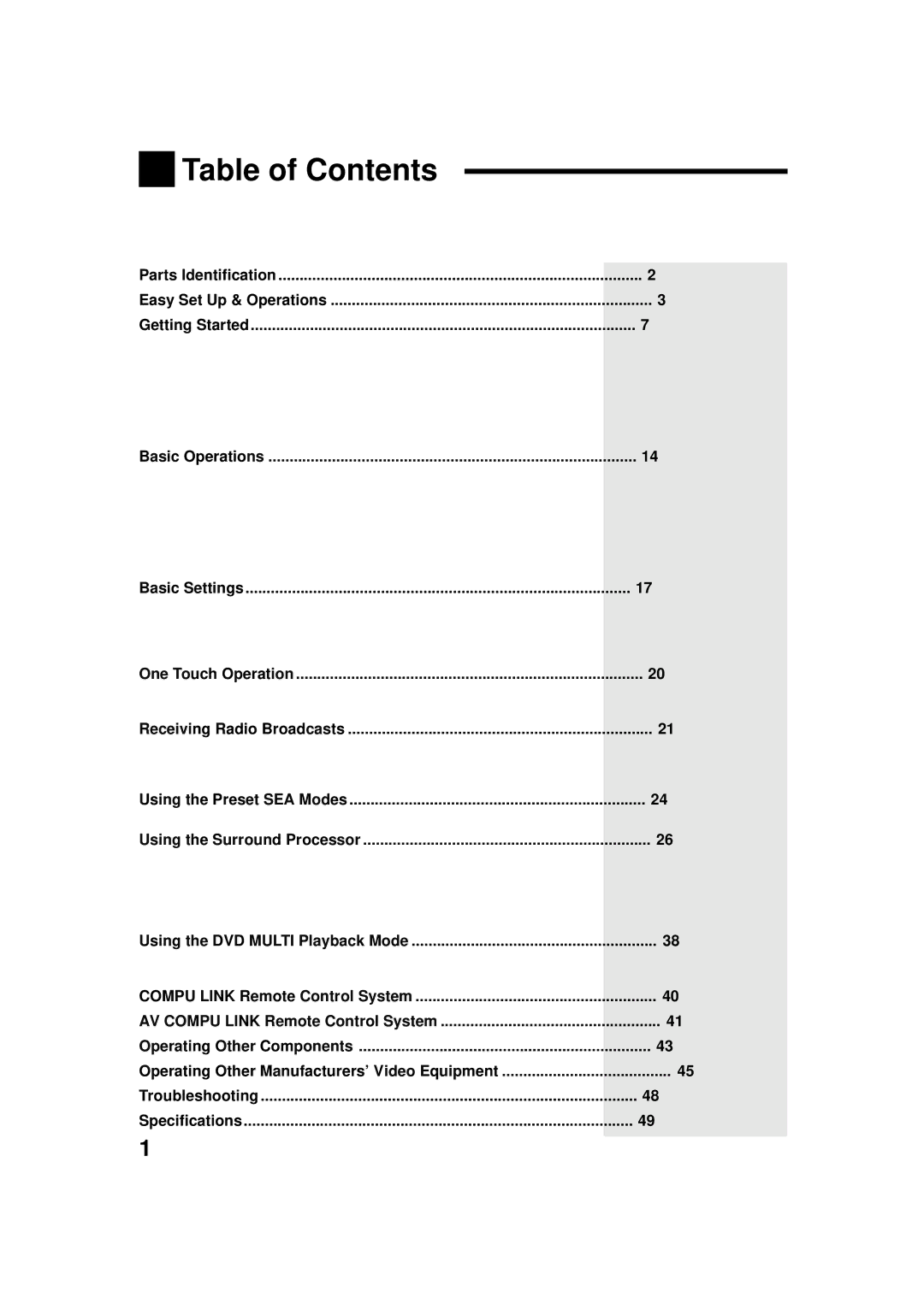 JVC RX-664VBK manual Table of Contents 