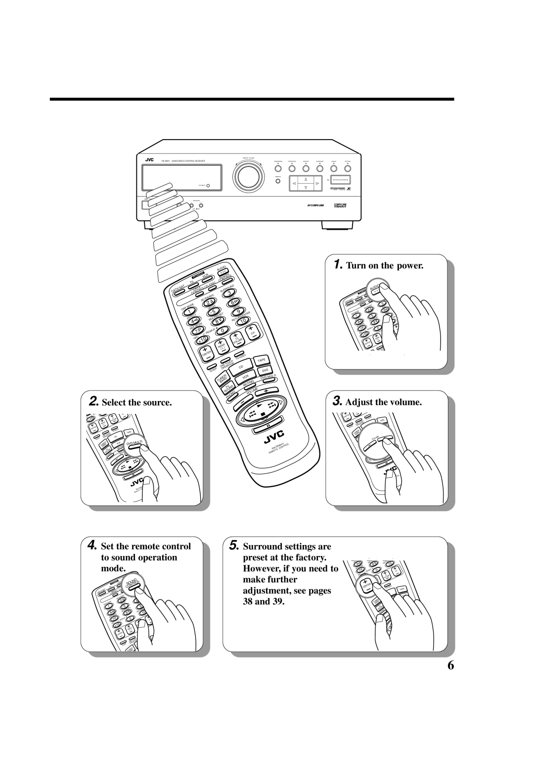 JVC RX-664VBK manual Audio Sound VCR Control Disc 