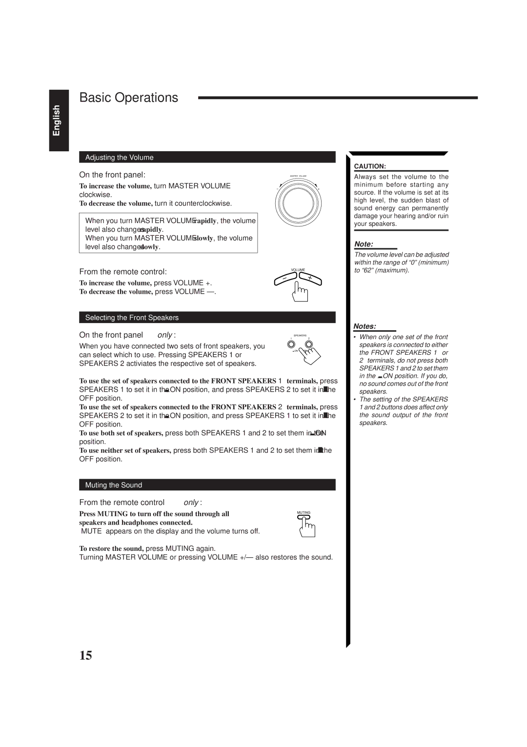 JVC RX-665VBK manual Basic Operations, On the front panel only, From the remote control only 