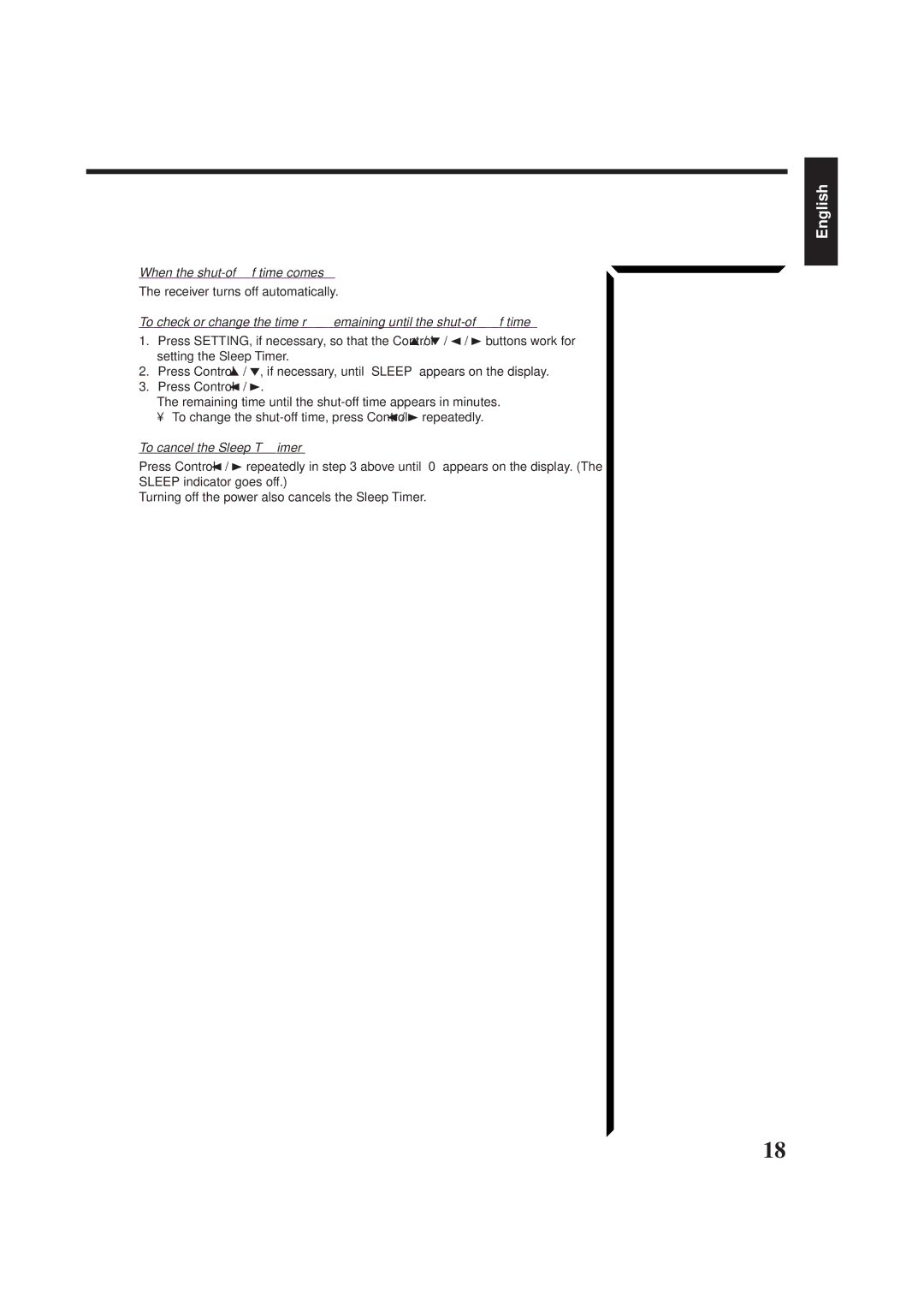 JVC RX-665VBK manual When the shut-off time comes, Receiver turns off automatically, To cancel the Sleep Timer 