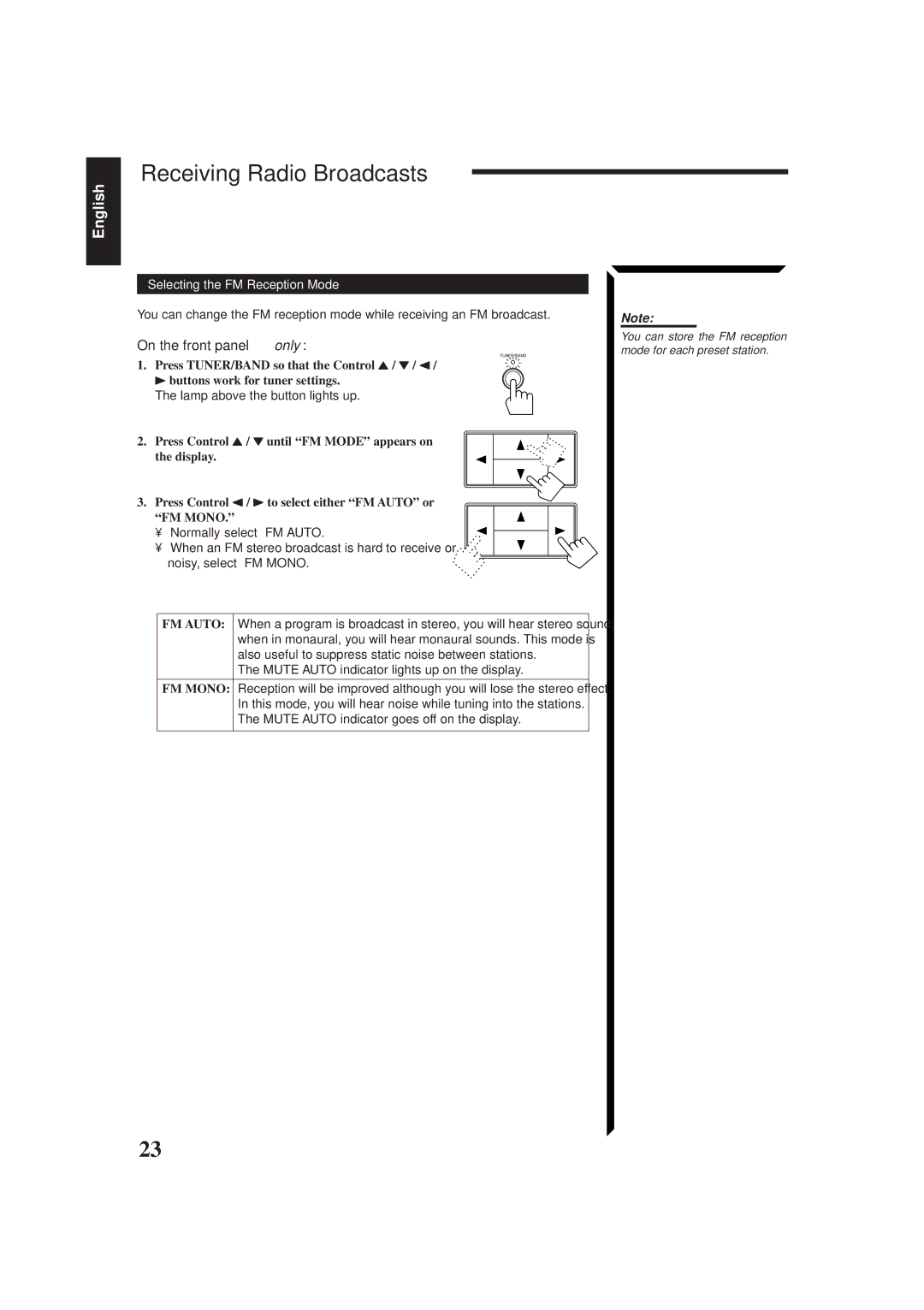 JVC RX-665VBK manual Receiving Radio Broadcasts, Selecting the FM Reception Mode 