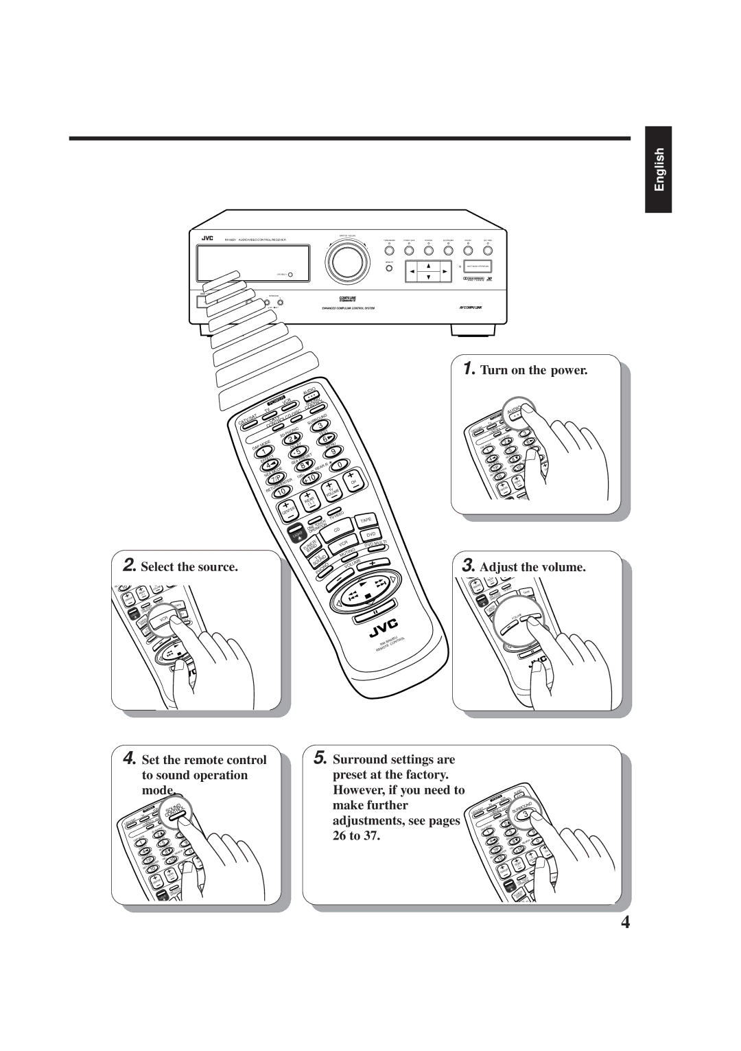 JVC RX-665VBK manual Turn on the power 