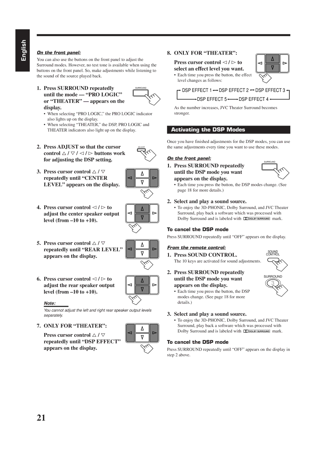 JVC RX-668RBK Activating the DSP Modes, Select and play a sound source, Appears on the display, To cancel the DSP mode 