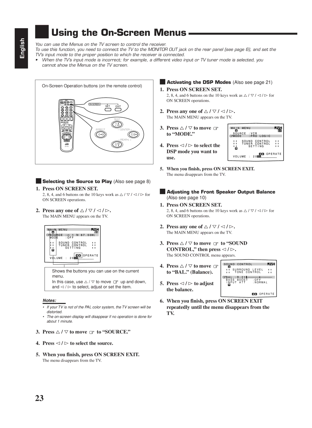 JVC RX-668RBK manual Using the On-Screen Menus 