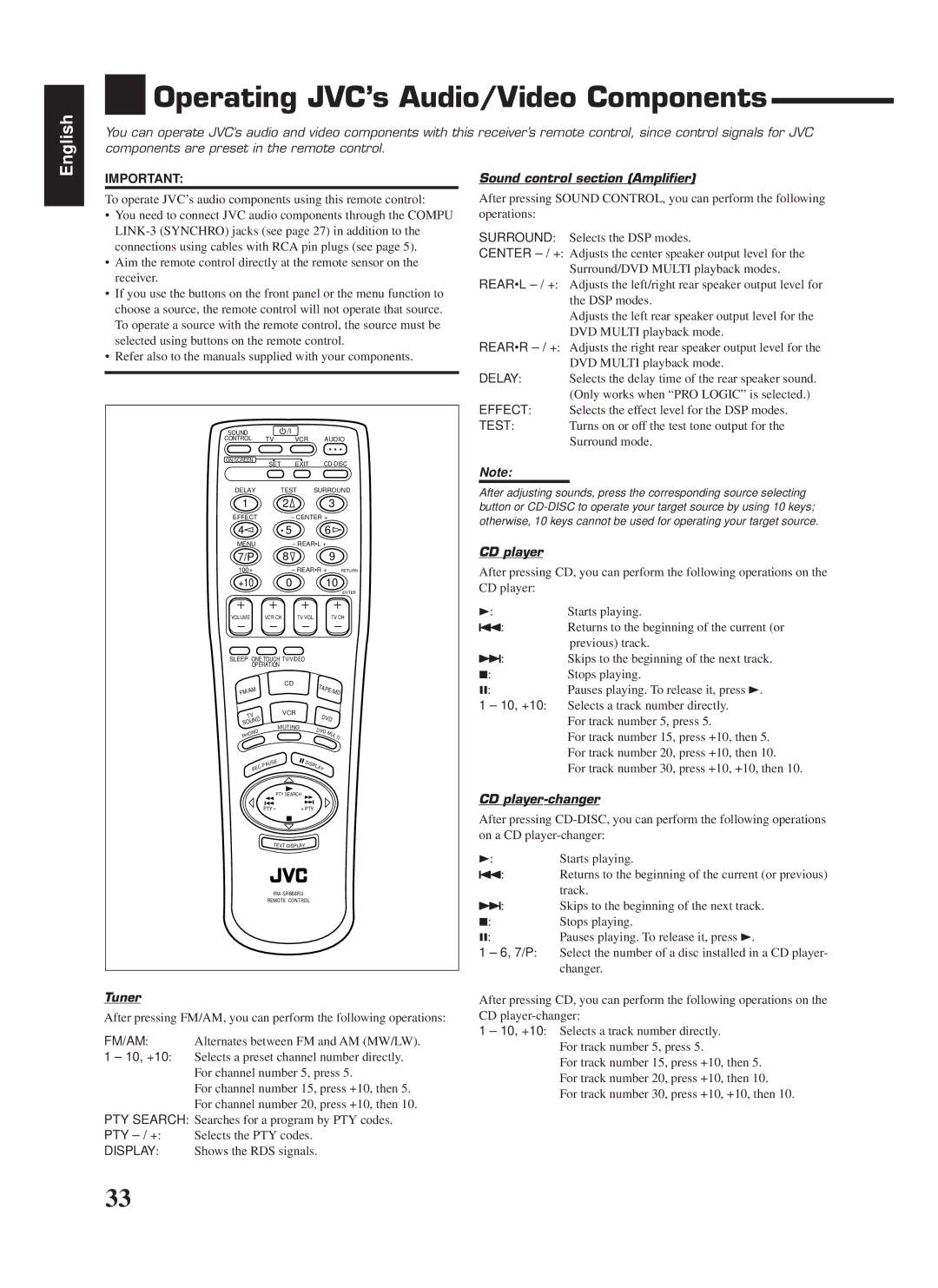 JVC RX-668RBK manual Operating JVC’s Audio/Video Components, Tuner, Sound control section Amplifier, CD player-changer 