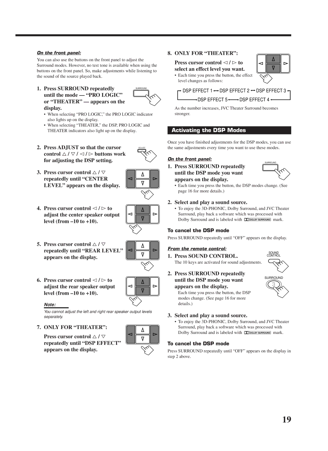 JVC RX-668VBK Activating the DSP Modes, Select and play a sound source, Appears on the display, To cancel the DSP mode 