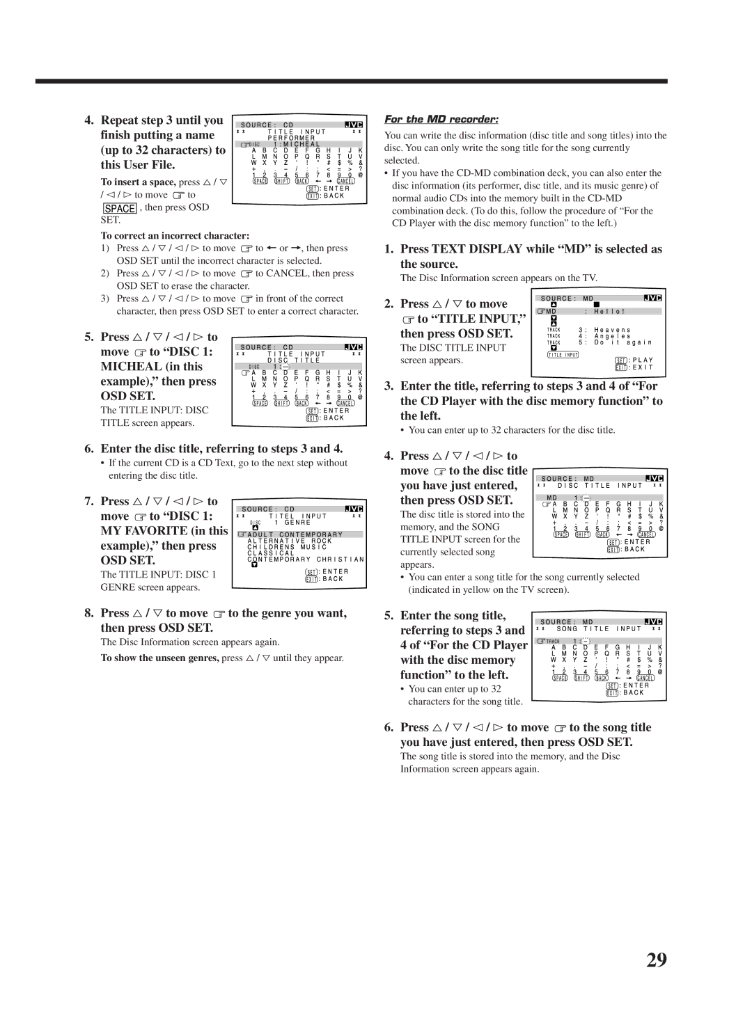 JVC RX-668VBK manual Up to 32 characters to this User File, Enter the disc title, referring to steps 3 