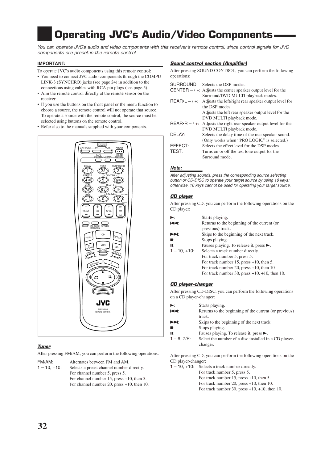 JVC RX-668VBK manual Operating JVC’s Audio/Video Components, Tuner, Sound control section Amplifier, CD player-changer 