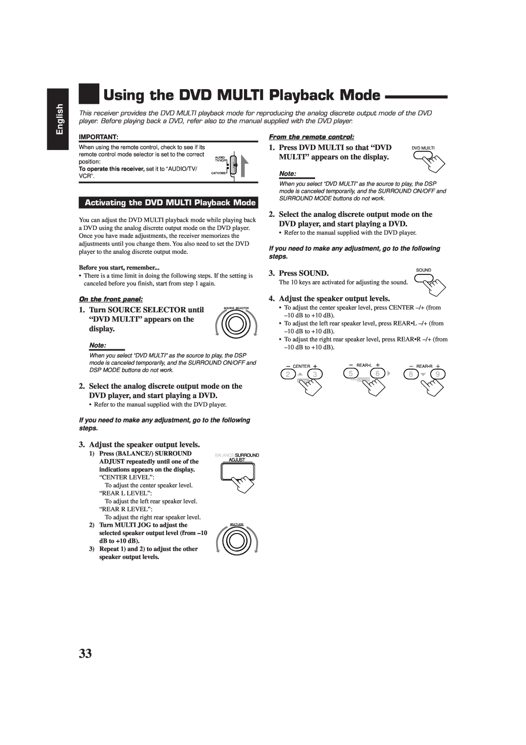 JVC RX-7000RBK manual Using the DVD MULTI Playback Mode, Activating the DVD MULTI Playback Mode, English 