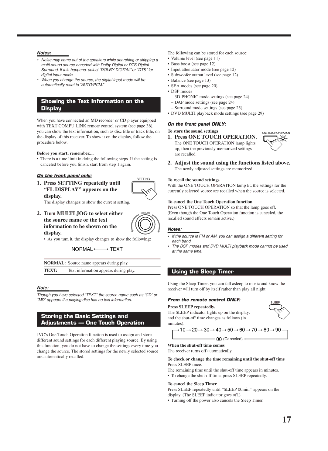 JVC RX-7000VBK manual Showing the Text Information on Display, Using the Sleep Timer 