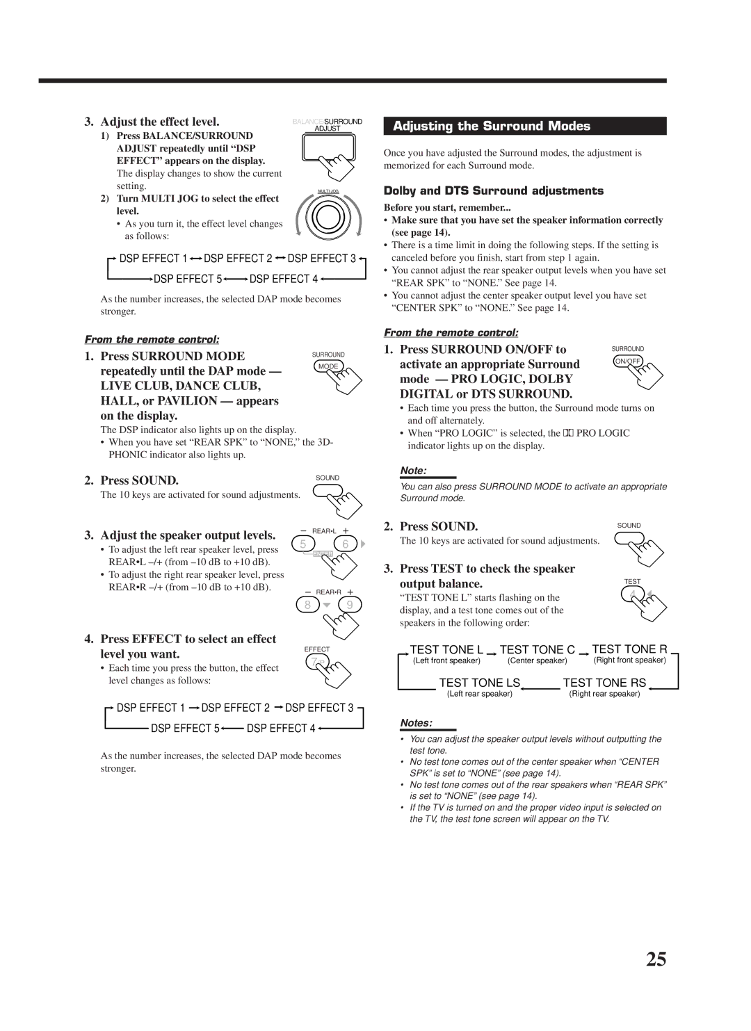 JVC RX-7000VBK manual Adjusting the Surround Modes 