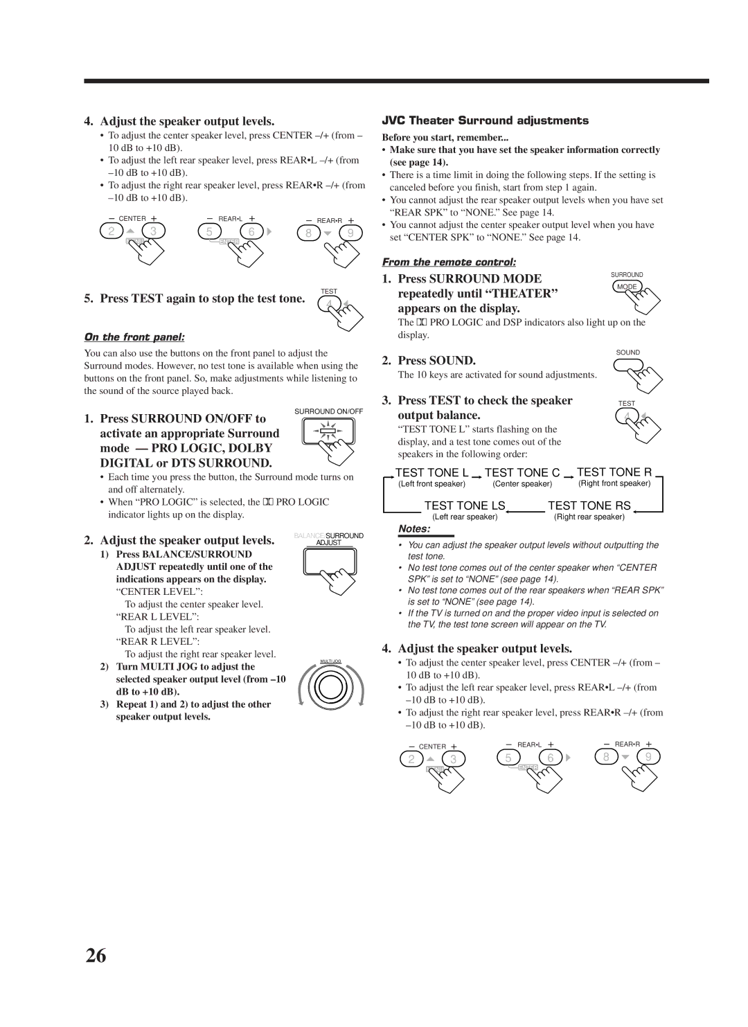 JVC RX-7000VBK manual Repeatedly until Theater, JVC Theater Surround adjustments 