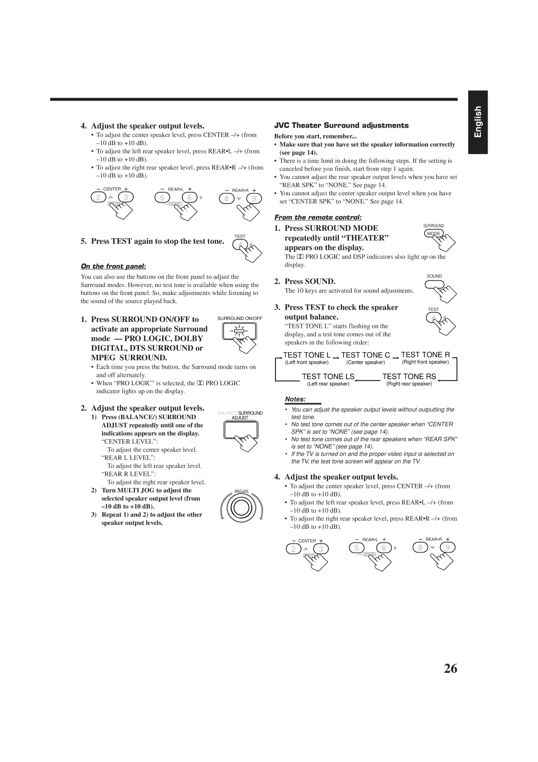 JVC RX-7001PGD manual Repeatedly until Theater, JVC Theater Surround adjustments 