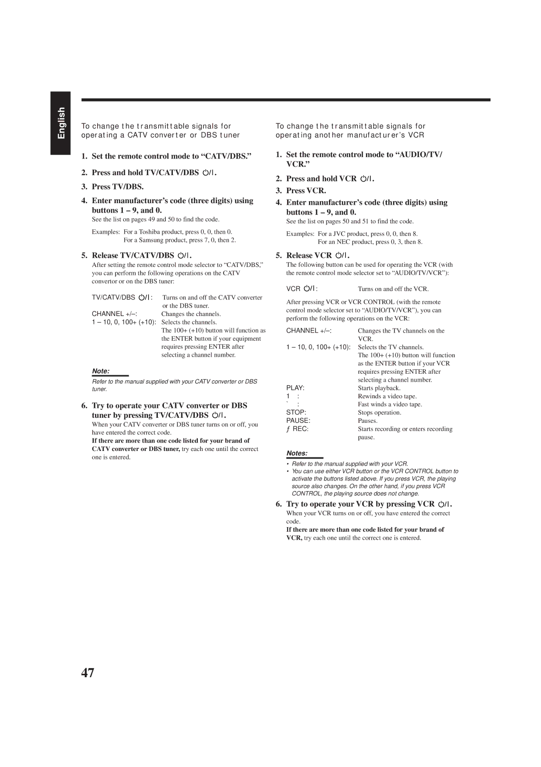 JVC RX-7001PGD manual Release VCR, Try to operate your VCR by pressing VCR, 10, 0, 100+ +10, Rec 