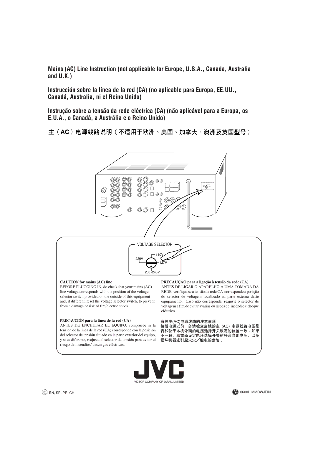 JVC RX-7001PGD manual Precaución para la línea de la red CA, Precaução para a ligação à tensão da rede CA 