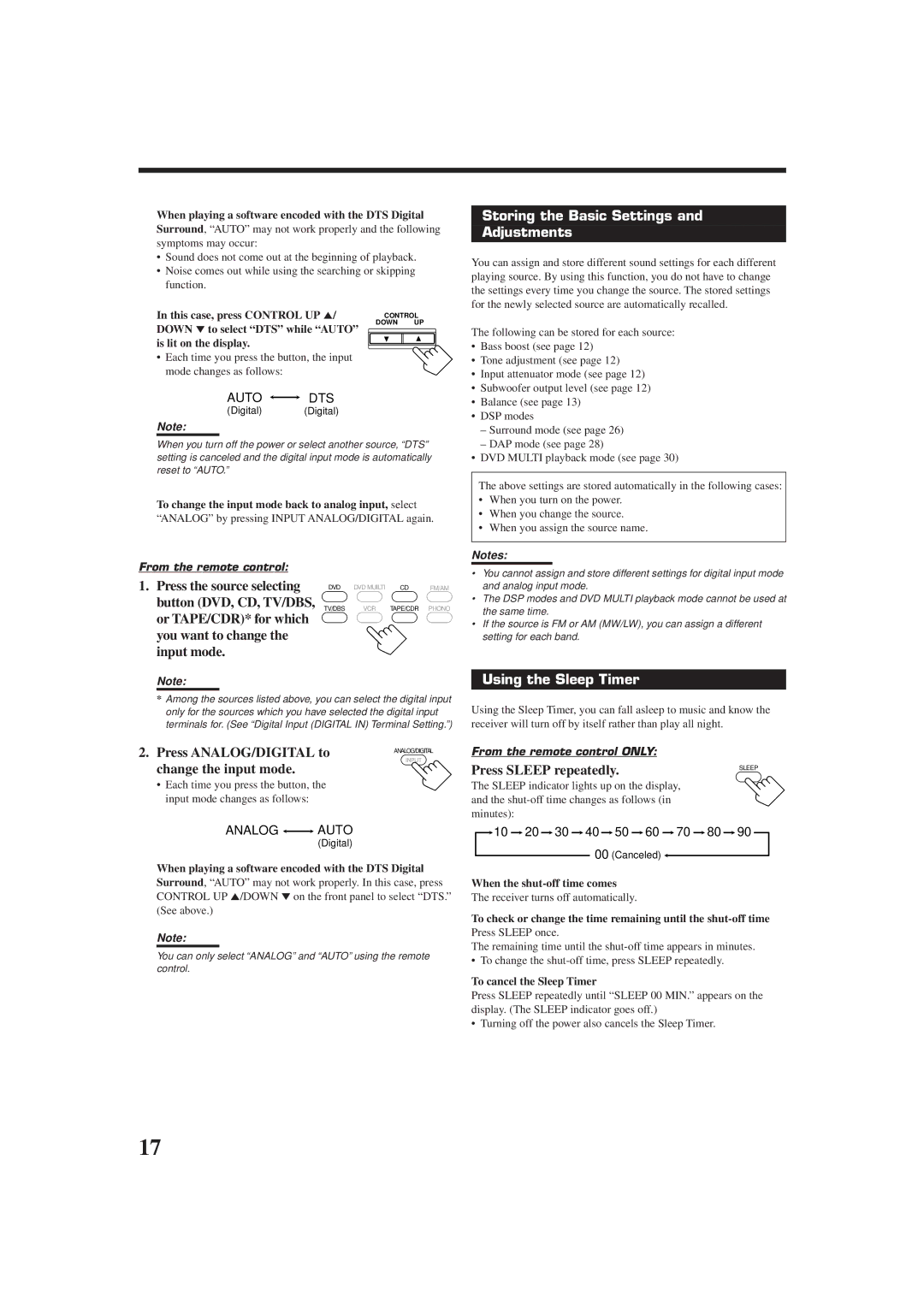 JVC RX-7010RBK, RX-7012RSL manual Storing the Basic Settings Adjustments, Using the Sleep Timer 