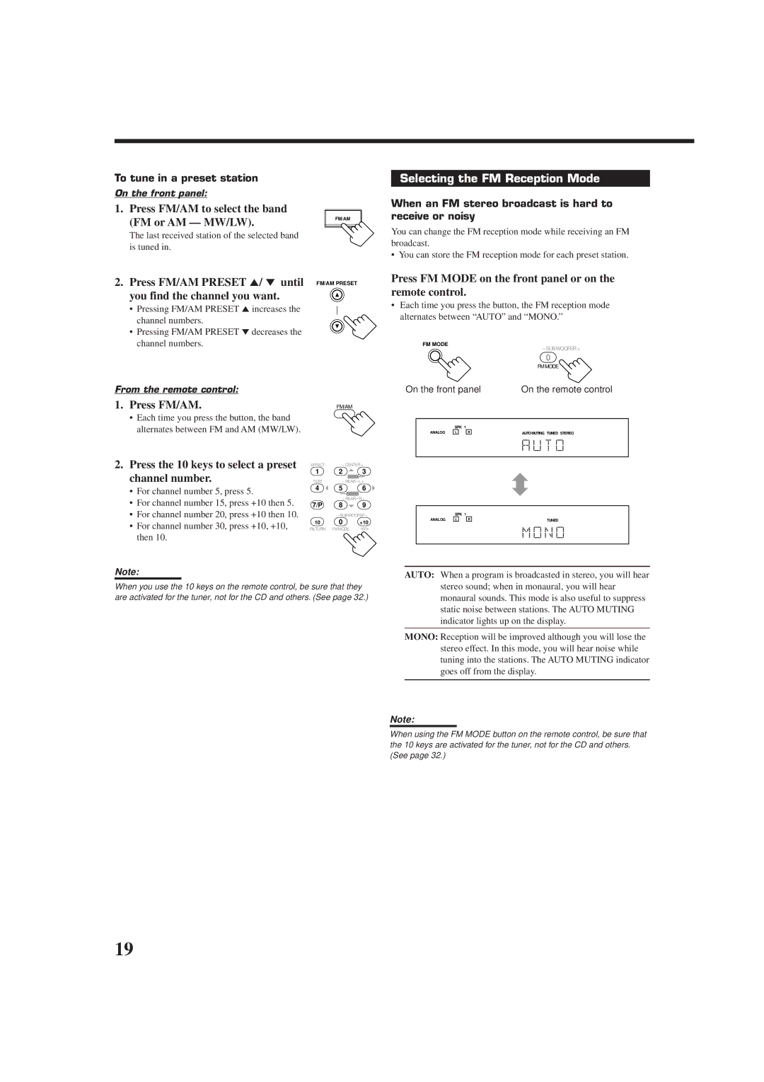 JVC RX-7010RBK, RX-7012RSL manual Selecting the FM Reception Mode 