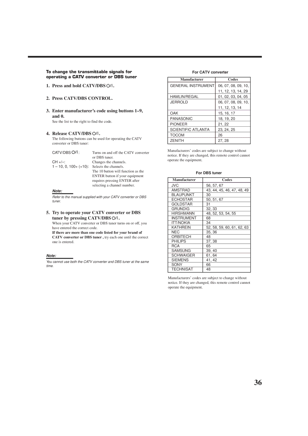 JVC RX-7012RSL, RX-7010RBK manual Release CATV/DBS, For Catv converter, For DBS tuner 