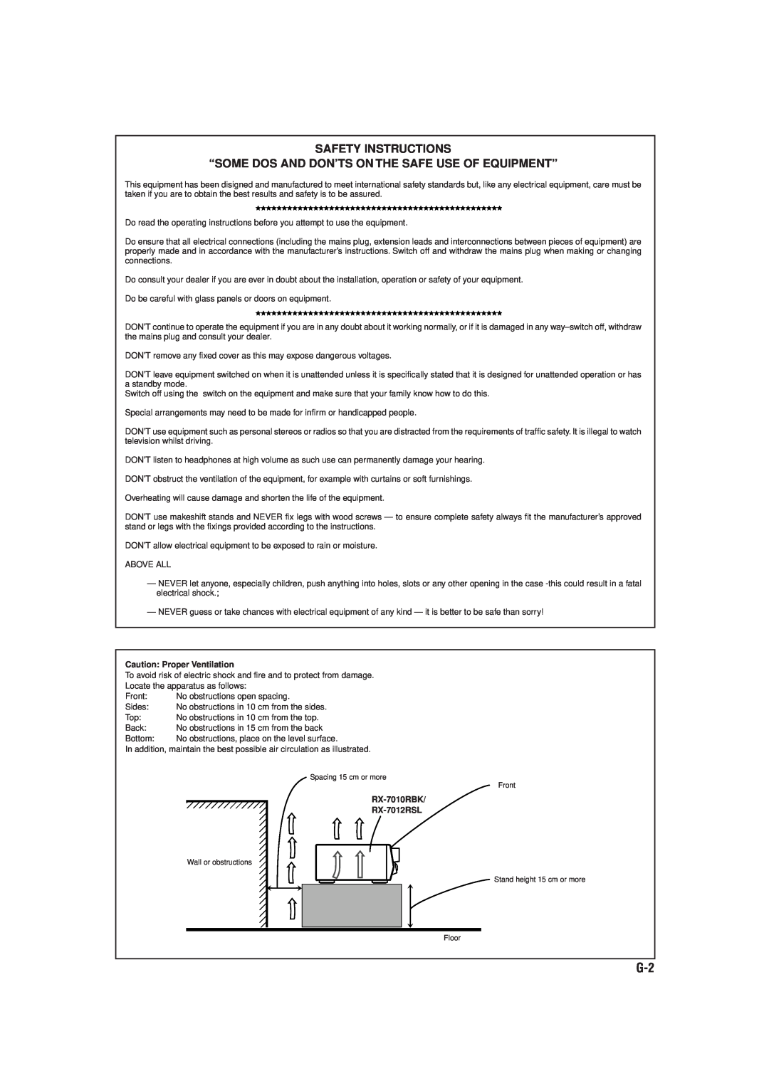 JVC manual Safety Instructions, Caution Proper Ventilation, RX-7010RBK RX-7012RSL 