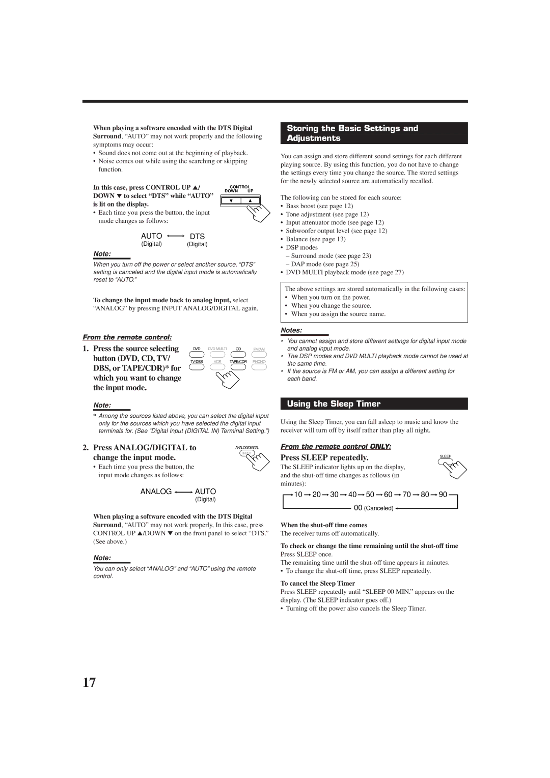 JVC RX-7010VBK manual Storing the Basic Settings Adjustments, Using the Sleep Timer 