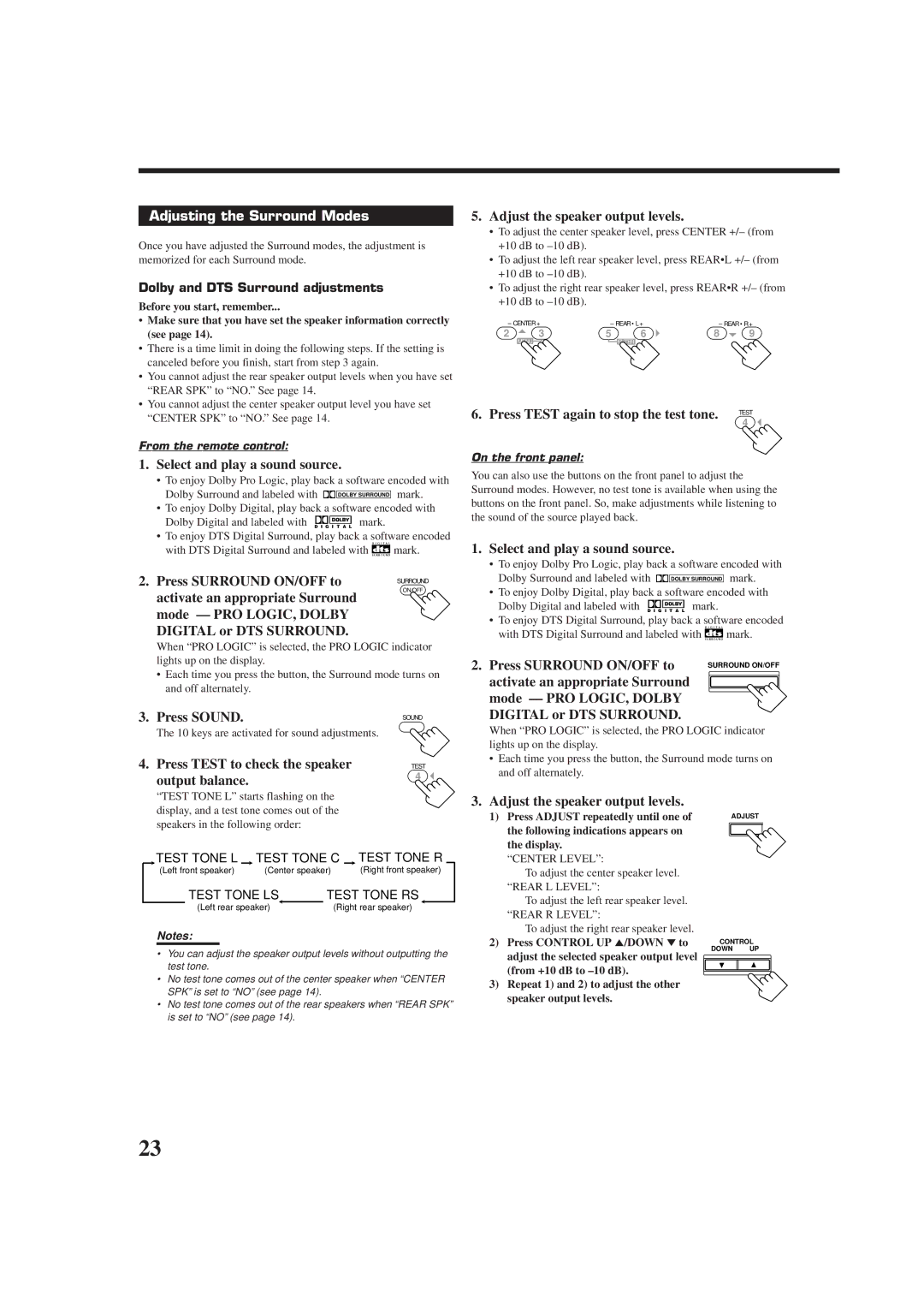 JVC RX-7010VBK manual Adjusting the Surround Modes 