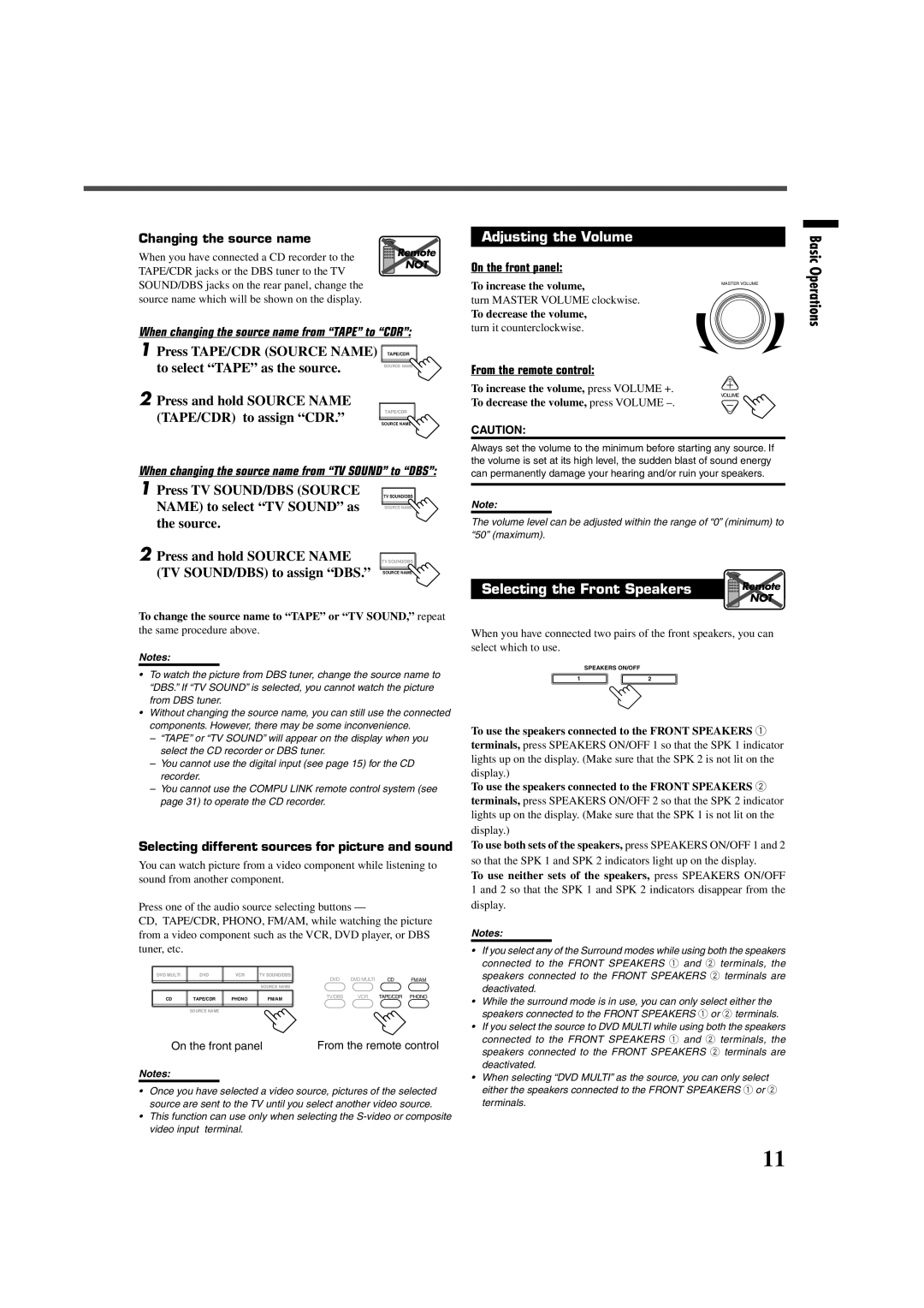 JVC RX-7020VBK manual Adjusting the Volume 