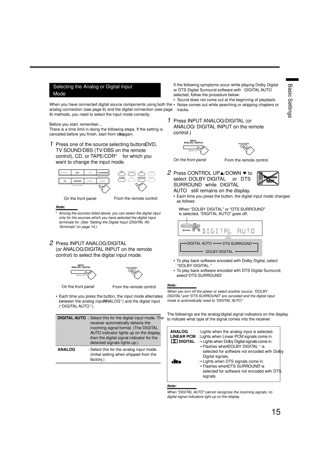 JVC RX-7020VBK manual Selecting the Analog or Digital Input Mode 