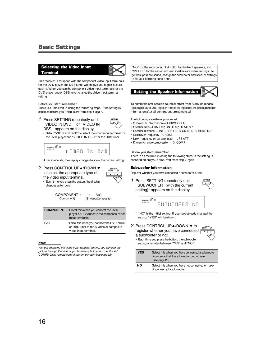 JVC RX-7020VBK manual Basic Settings, Setting the Speaker Information Remote 