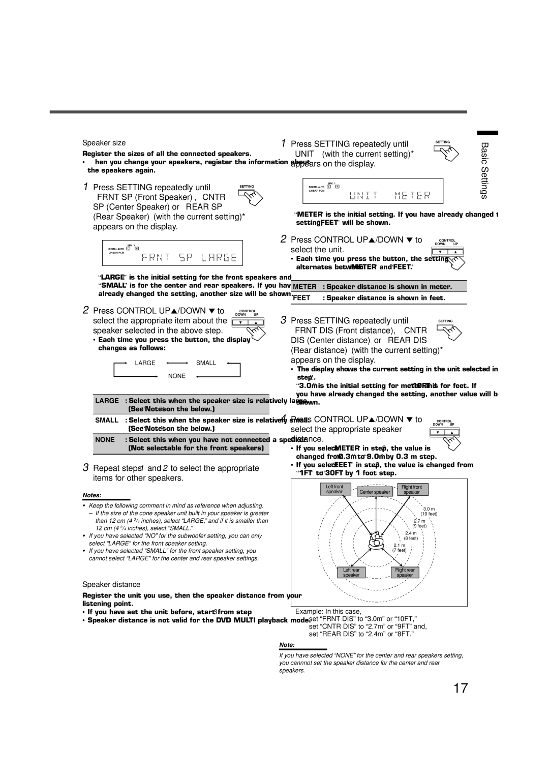 JVC RX-7020VBK manual Unit with the current setting Appears on the display, Press Control UP 5/DOWN ∞ to select the unit 