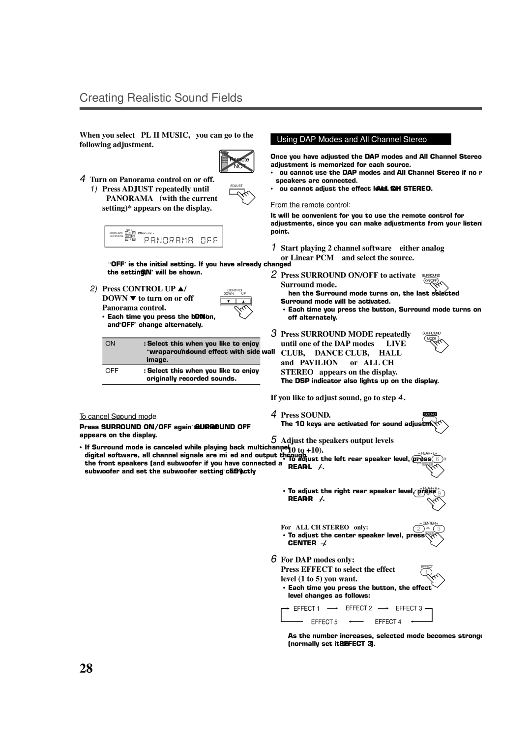 JVC RX-7020VBK manual Using DAP Modes and All Channel Stereo 