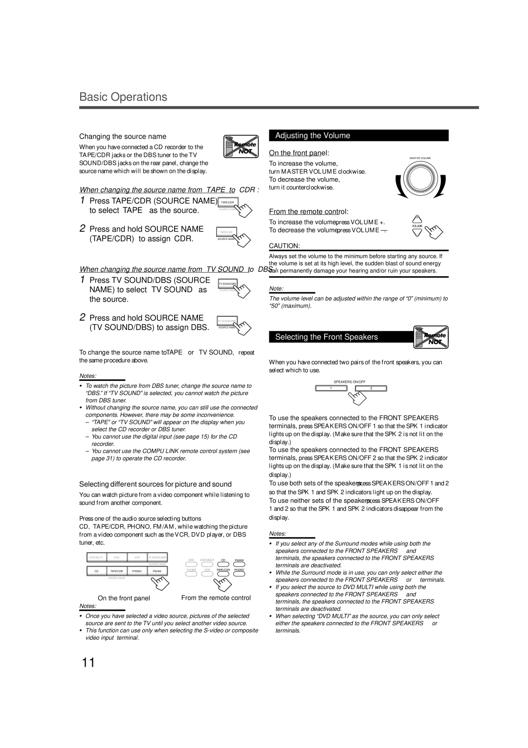 JVC RX-7022VSL manual Basic Operations, Adjusting the Volume 