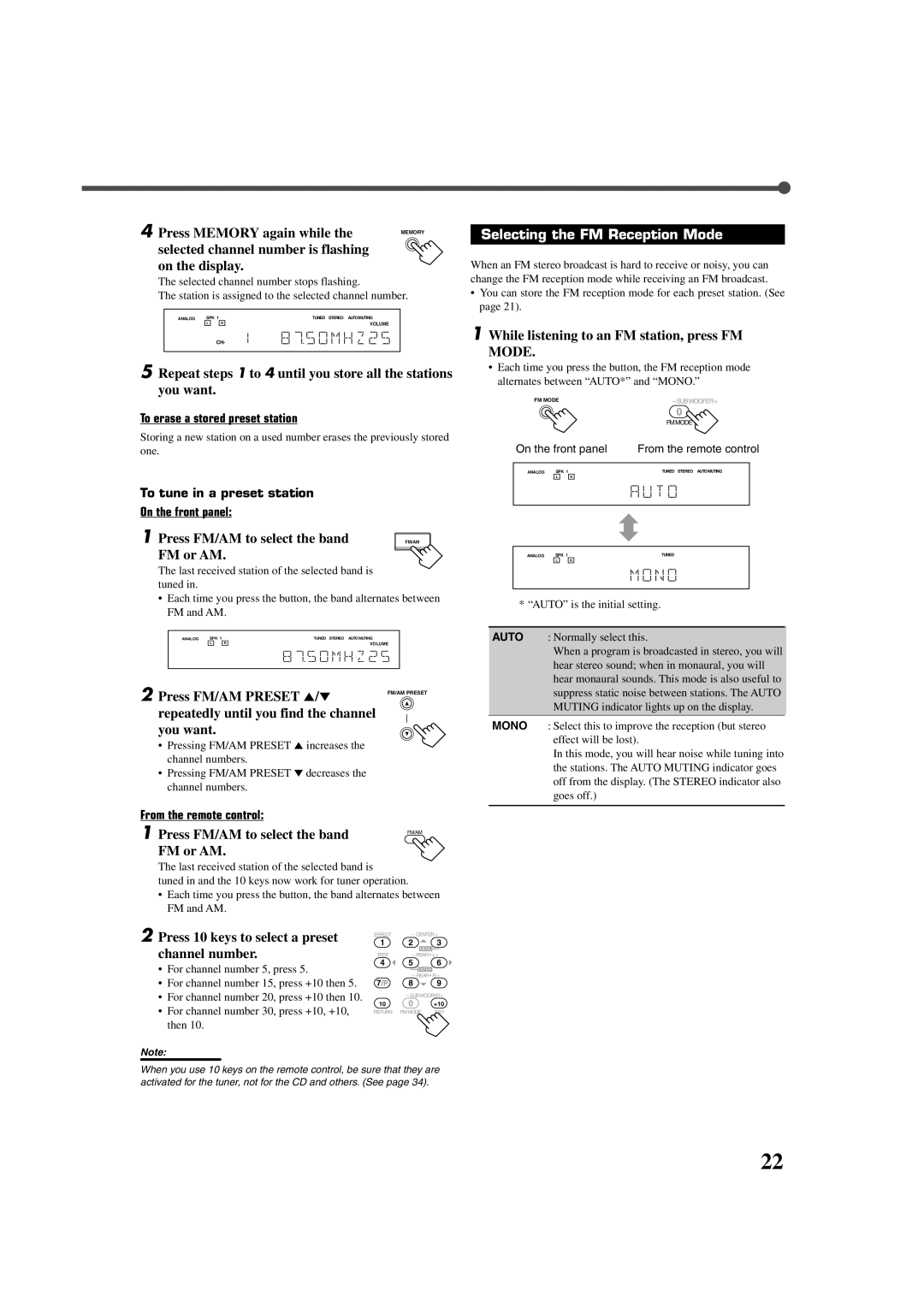 JVC RX-7022VSL manual Selecting the FM Reception Mode 