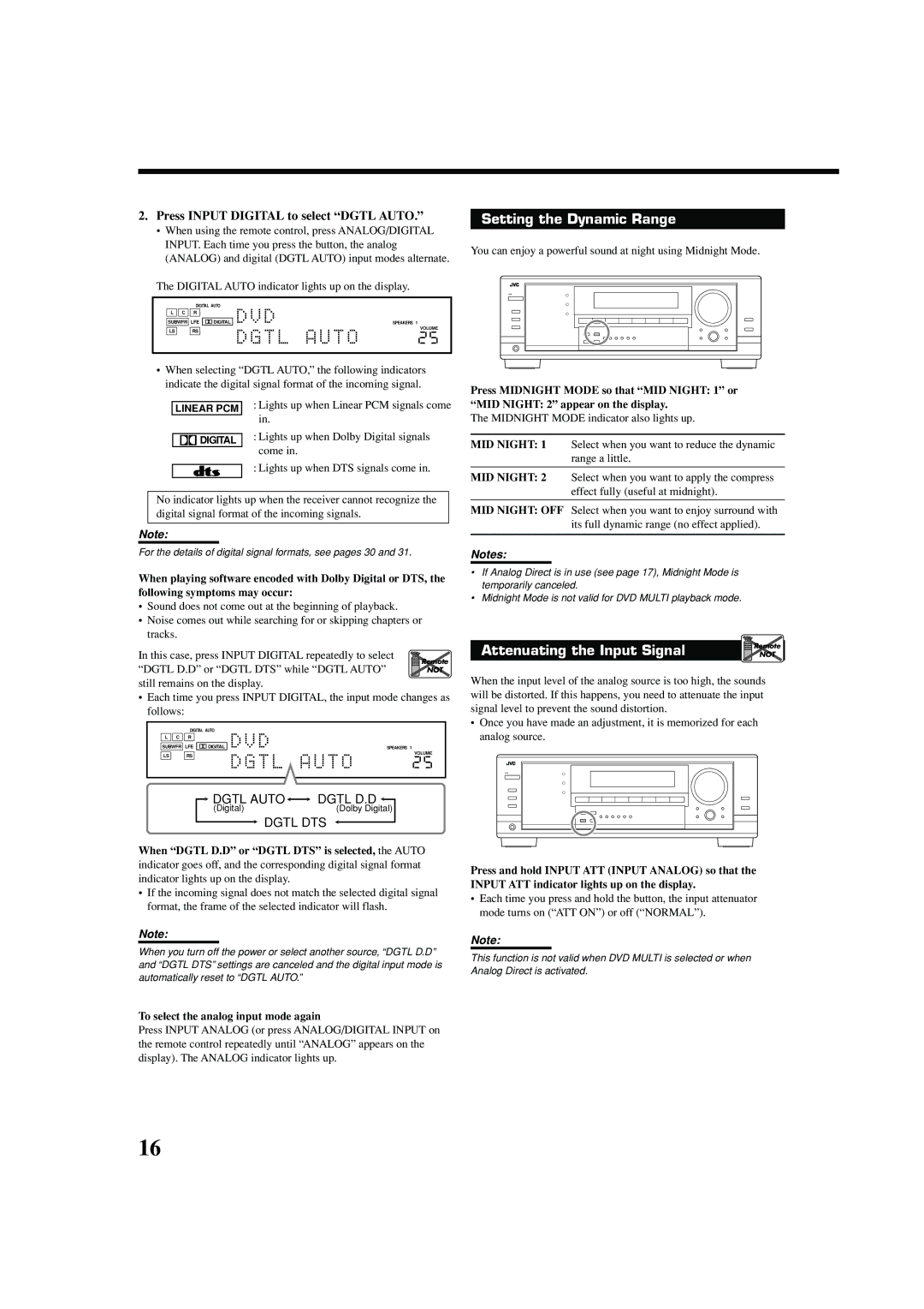 JVC RX-7040B, RX-7042S manual Setting the Dynamic Range, To select the analog input mode again 