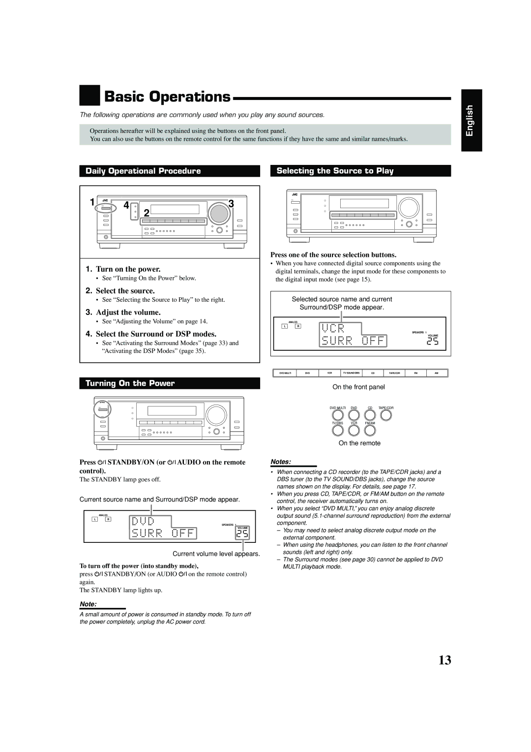 JVC RX-7040B, RX-7042S manual Basic Operations 