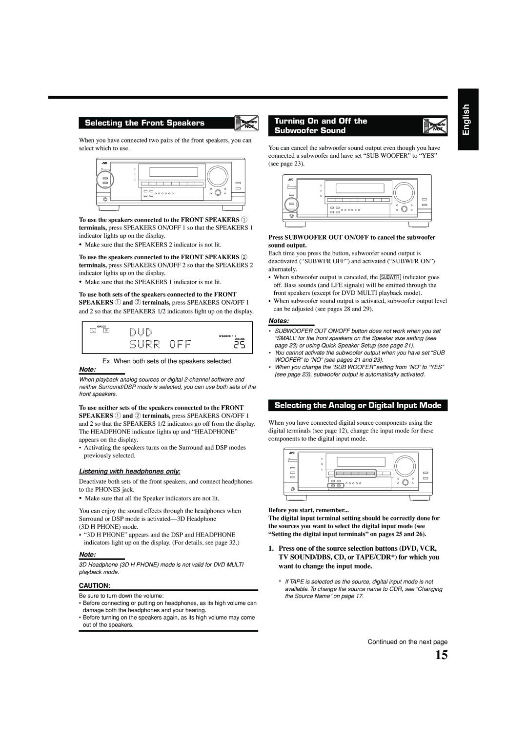 JVC RX-7040B, RX-7042S manual Selecting the Front Speakers 