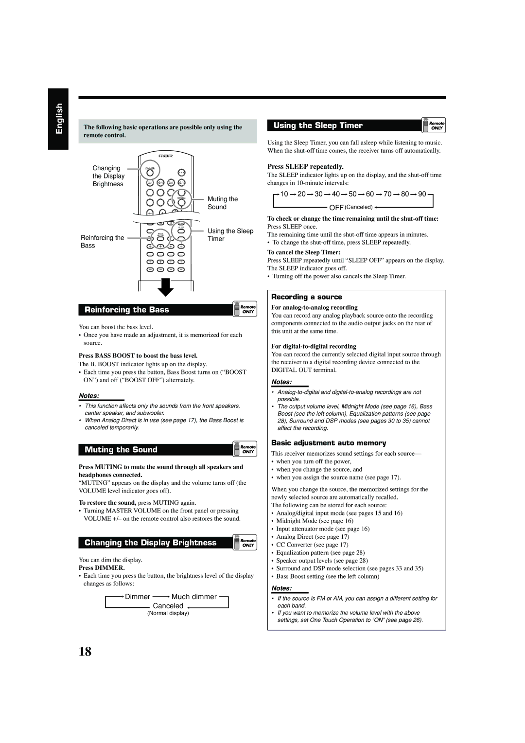 JVC RX-7042S, RX-7040B manual Using the Sleep Timer 