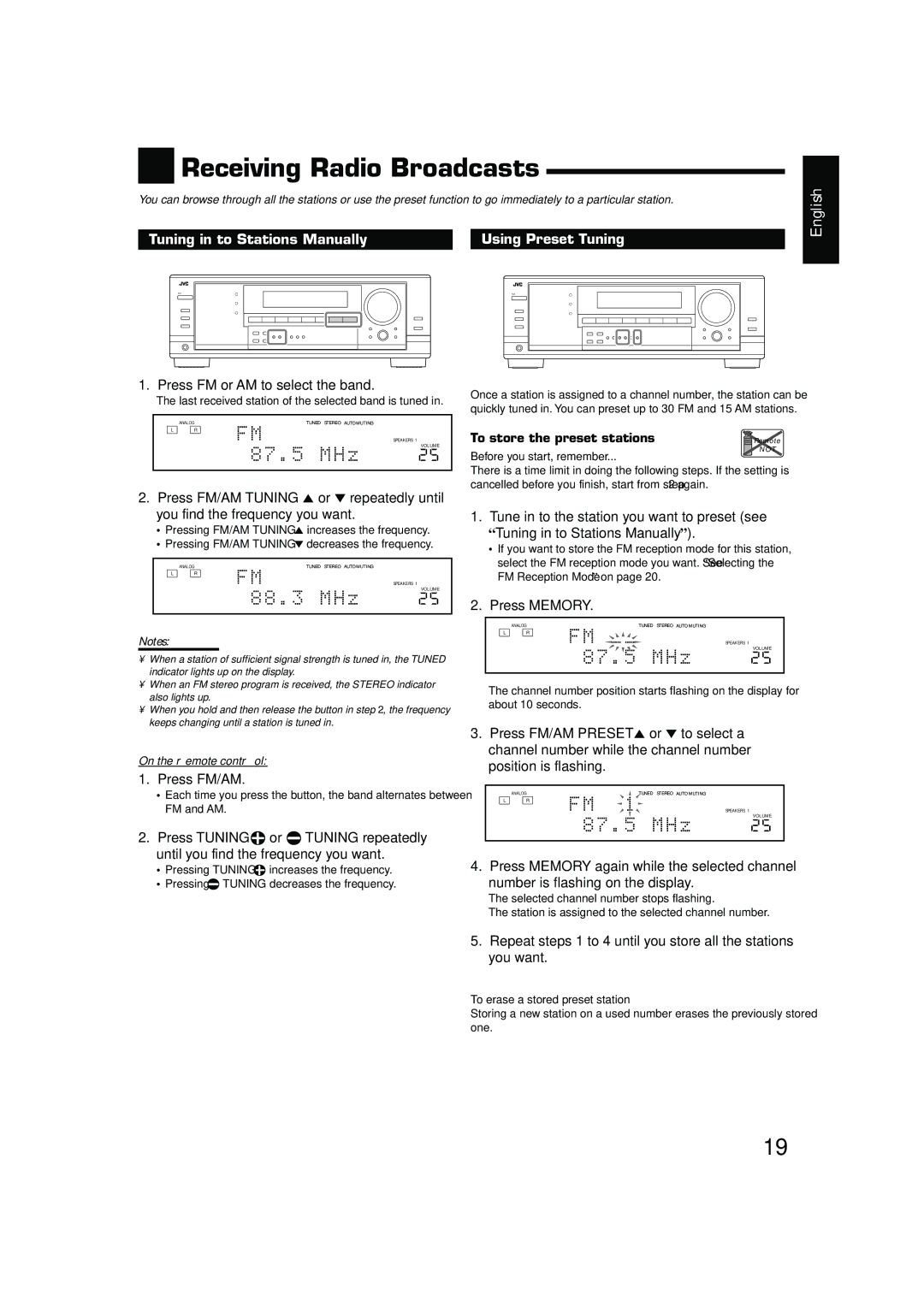 JVC RX-7040B, RX-7042S manual Receiving Radio Broadcasts 