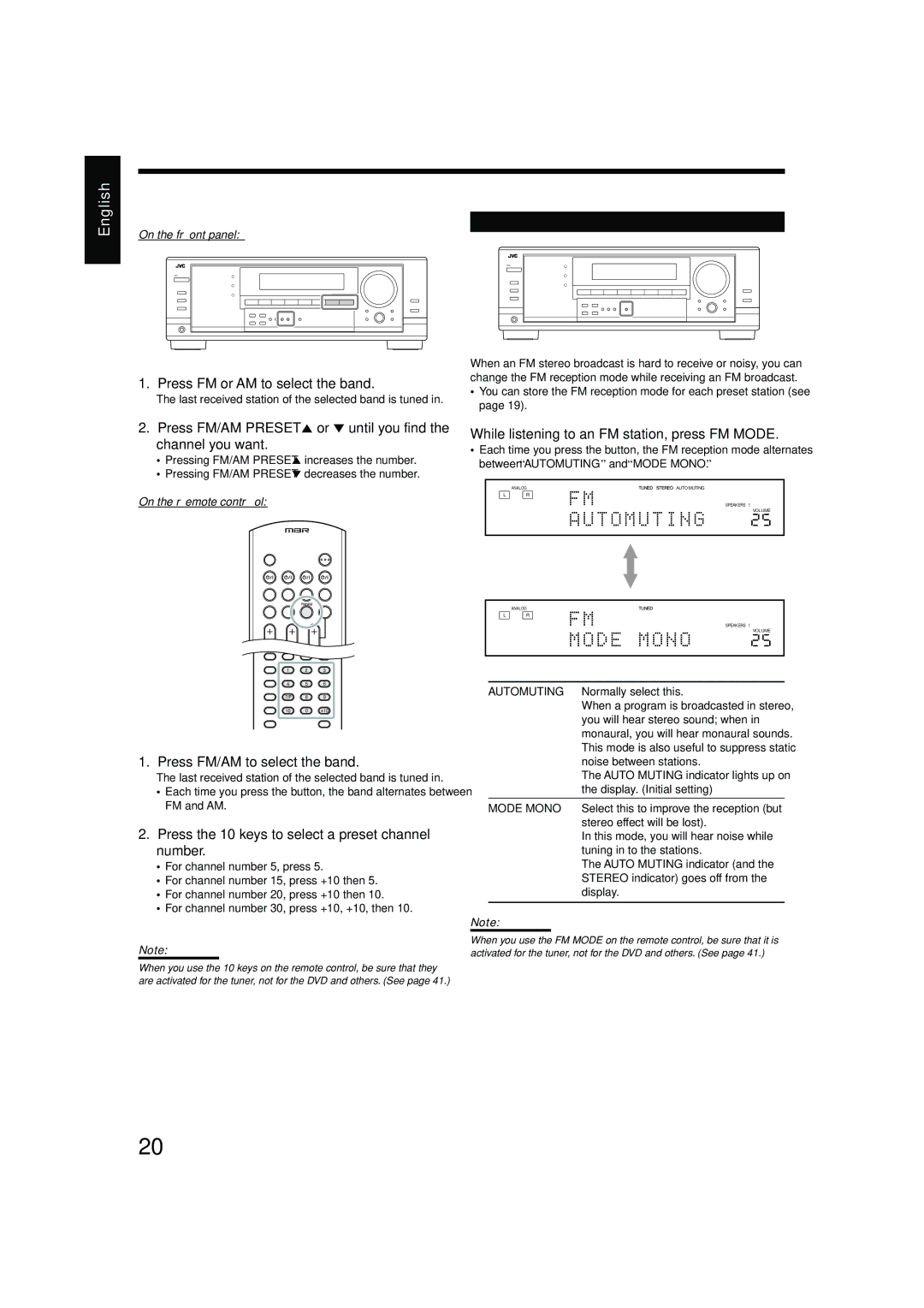 JVC RX-7042S, RX-7040B manual Selecting the FM Reception Mode 